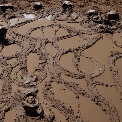 Prompt: mud sculpture of struggling humanity