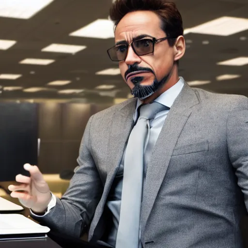 Image similar to iron man working at a corporate office