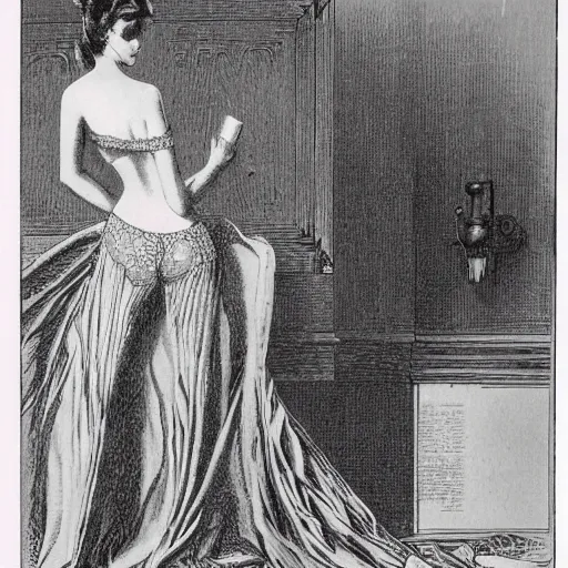 Prompt: lingerie, sears mail order catalog, engraving, 1 8 8 0 s