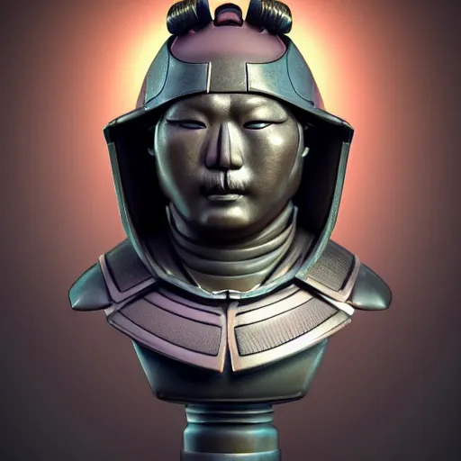 Prompt: portrait of a bust of a samurai head with mask and futuristic fashion elements created by yuuki morita, brilliantly colored, modern art, octane render, 3 d animated, unreal engine 5, studio lighting, smooth surface