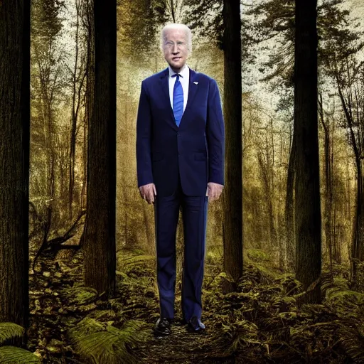 Prompt: joe biden slenderman, dramatic forest, realistic hdr photo