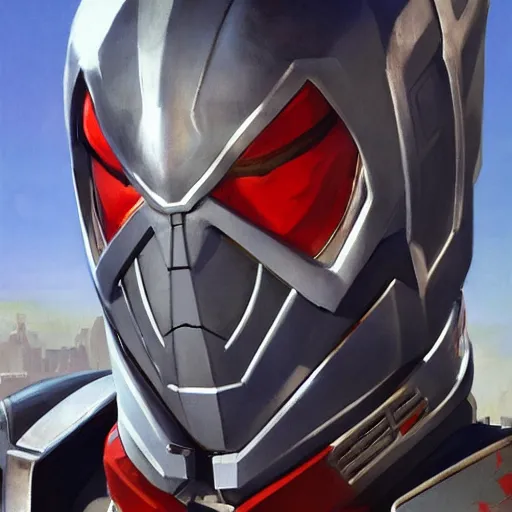 Image similar to greg manchess portrait painting of armored spiderman ultraman grey fox from metal gear cyborg gay japanese - american hybrid as overwatch character, medium shot, asymmetrical, profile picture, organic painting, sunny day, matte painting, bold shapes, hard edges, street art, trending on artstation, by huang guangjian and ail elvgren and sachin teng