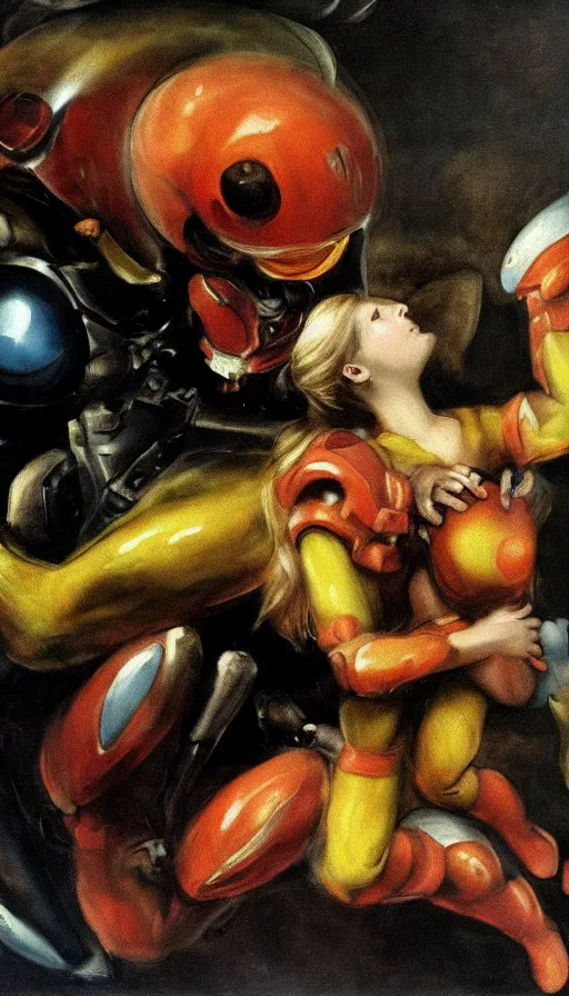 Image similar to samus devouring her metroid child a mural by francisco goya, painting by salvador martinez cubells, 4 k, high quality