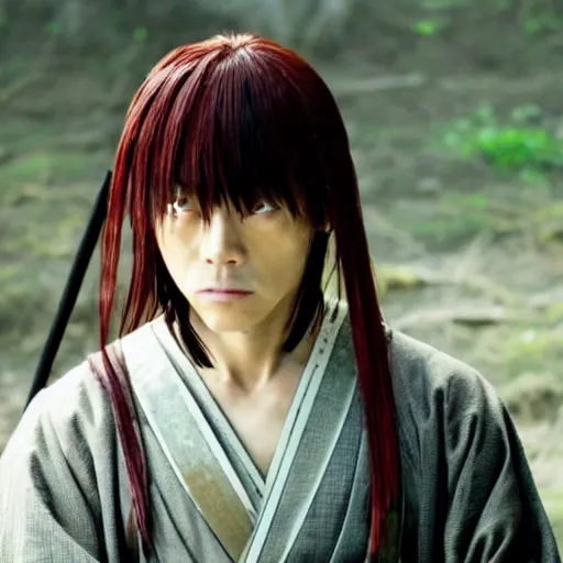 Prompt: movie still from Rurouni Kenshin, 2012, cinematic, Takeru Satoh