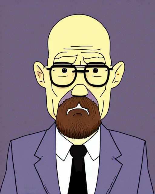 Image similar to portrait of walter white in the style of justin roiland. heisenberg from breaking bad. cinematic lighting. style of rick & morty. photographic, photography. by justin roiland