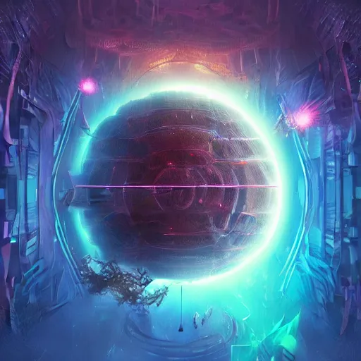 Prompt: Stunning fantasy concept art of the giant ring-megastructure along the enormous dyson sphere's rim, fantasy illustration by Beeple, Anton Fandeev & Alena Aenami