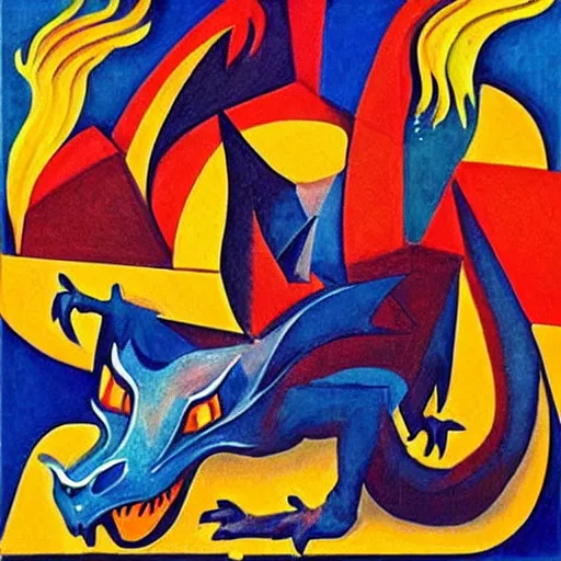 Image similar to “fire breathing dragon, cubism”