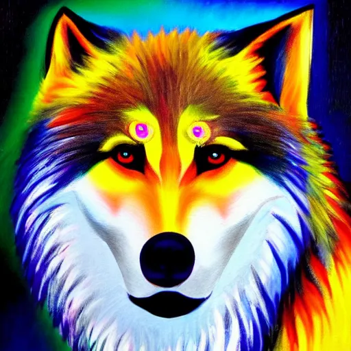 Prompt: painting of retarded wolf, vivid colors