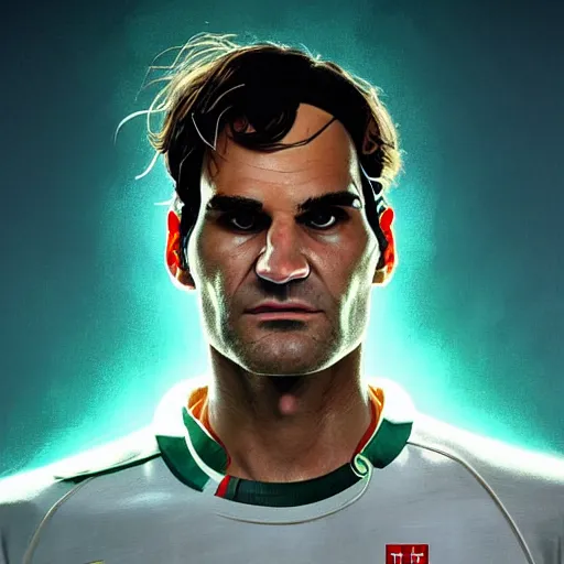 Image similar to cyborg roger federer as aeon flux profile picture by greg rutkowski, dynamic pose, intricate, futuristic, fantasy, elegant, by stanley artgerm lau, greg rutkowski, thomas kindkade, alphonse mucha, loish, norman rockwell,