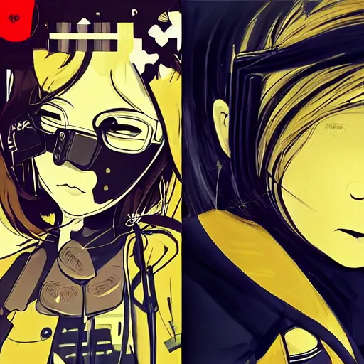 Image similar to Frequency indie album cover, luxury advertisement, yellow filter. Clean and detailed post-cyberpunk sci-fi close-up schoolgirl in asian city in style of cytus and deemo, blue flame, relaxing, calm and mysterious vibes, by Tsutomu Nihei, by Yoshitoshi ABe, by Ilya Kuvshinov, by Greg Tocchini, nier:automata, set in half-life 2, Matrix, GITS, Blade Runner, Neotokyo Source, Syndicate(2012), dynamic composition, beautiful with eerie vibes, very inspirational, very stylish, with gradients, surrealistic, dystopia, postapocalyptic vibes, depth of field, mist, rich cinematic atmosphere, perfect digital art, mystical journey in strange world, beautiful dramatic dark moody tones and studio lighting, shadows, bastion game, arthouse