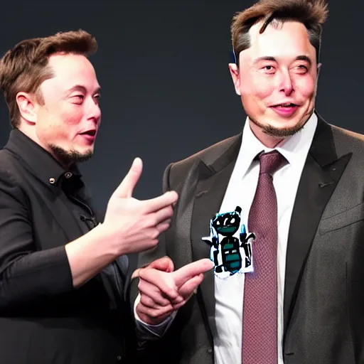 Image similar to photograph of elon musk holding a robot