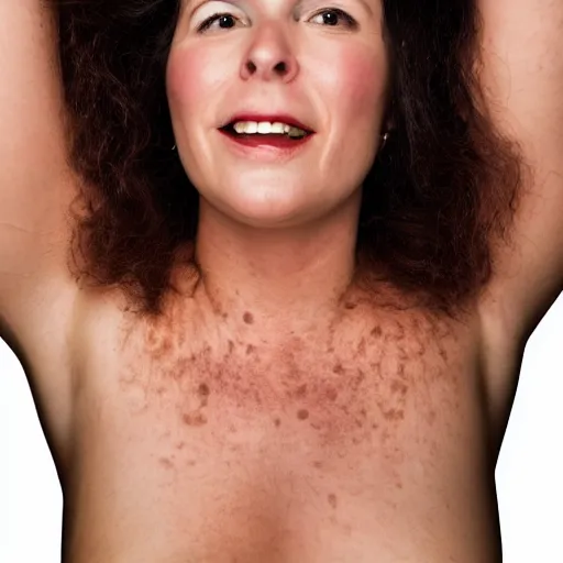 Prompt: woman with hands up and hairy armpits