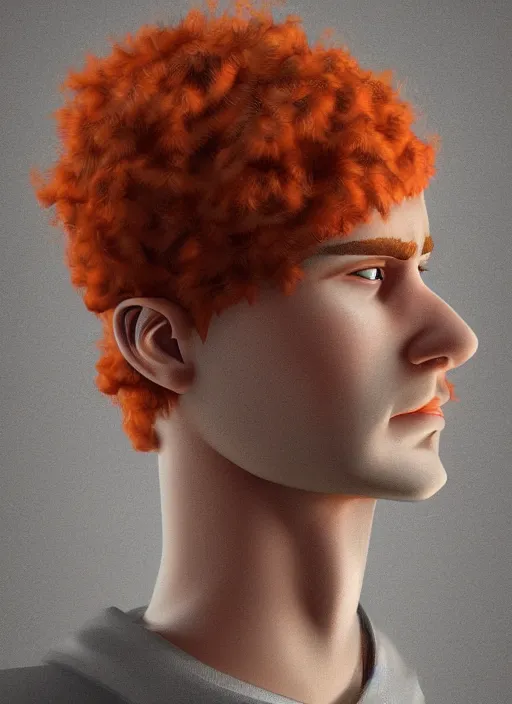 Image similar to illustration of short curly orange hair man as a self portrait, unreal engine 5, octane, smooth, reflects, masterpiece artwork, ultra detailed, artgerm, style by pixar 2 0 2 2, digital art, trending on artstation, behance, deviantart