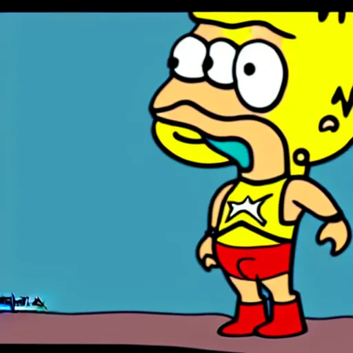 Image similar to aquaman, cartoon frame by matt groening ( the simpsons )