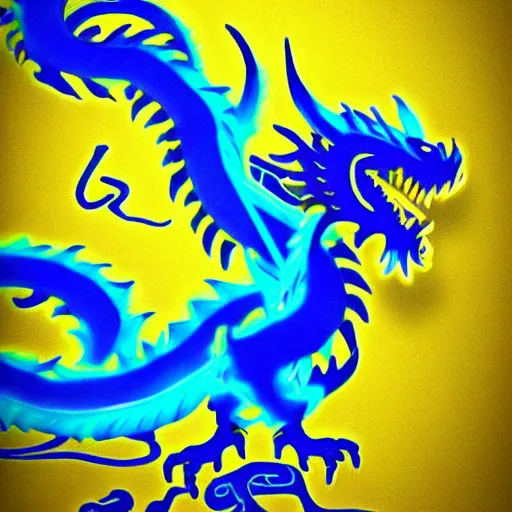 Prompt: illustration neon blue and yellow chinese dragon. trending on artstation