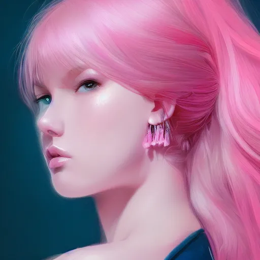 Prompt: portrait of teen girl, pink hair, gorgeous, amazing, elegant, intricate, highly detailed, digital painting, artstation, concept art, sharp focus, illustration, art by Ross tran