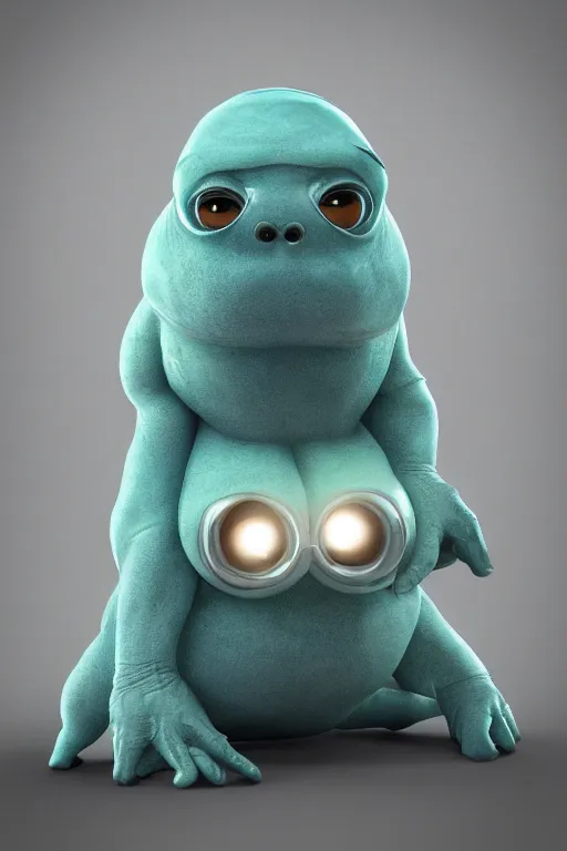 Image similar to pixar style anthropomorphic tardigrade, high detail, symmetrical, anatomically accurate, octane render,