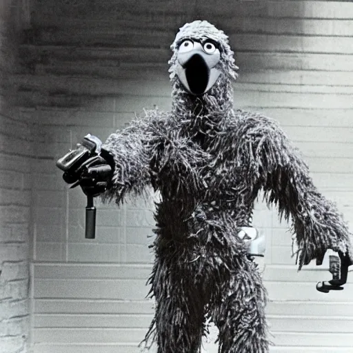 Prompt: Big Bird as The Terminator, cinematic, Eastman 5384 film