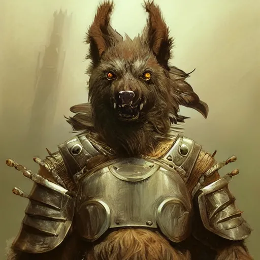 portrait of a gnoll wearing plate armor, fantasy, | Stable Diffusion