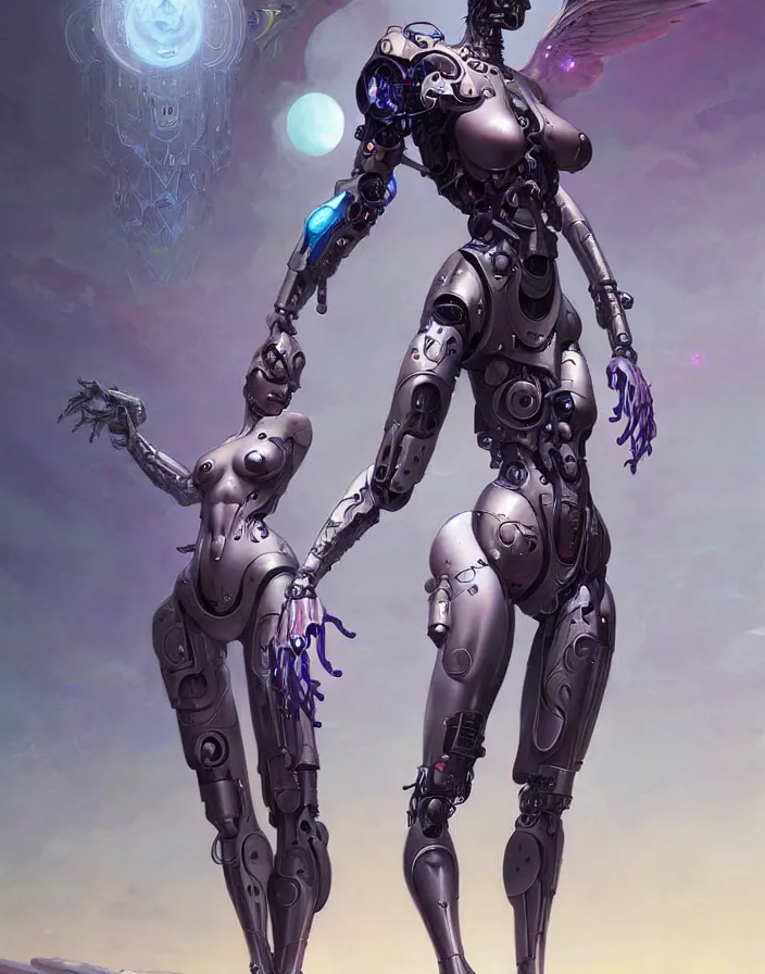 Image similar to a cyborg goddess by Wayne Barlowe and Peter Mohrbacher detailed sharp digital art trending on Artstation