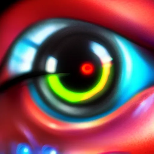 Image similar to Cybernetic Eye, close up, colorful, fantasy, vivid colors, concept art, sharp focus, digital art, Hyper-realistic, 4K, Unreal Engine, Highly Detailed, HD, Dramatic Lighting by Brom, trending on Artstation