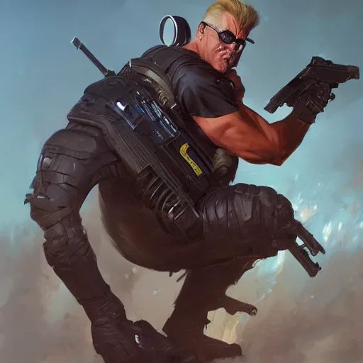 Image similar to the duke nukem cover, painted by stanley lau, painted by greg rutkowski, painted by stanley artgerm, masterpiece, digital art, trending on artstation