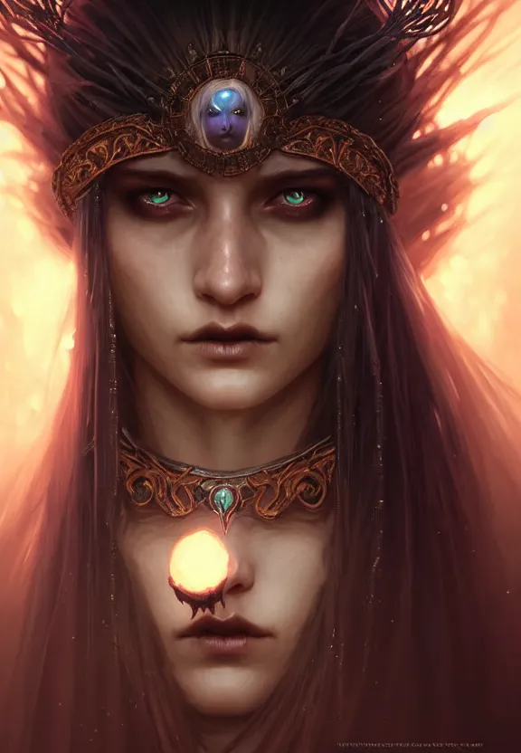 Image similar to Necromancer Sorceress face close-up macro in center, fantasy magic, undercut hairstyle, dark light night, intricate, elegant, sharp focus, illustration, highly detailed, digital painting, concept art, matte, art by WLOP and Artgerm and Greg Rutkowski and Alphonse Mucha, masterpiece