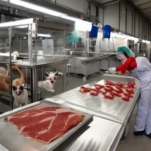 Image similar to meat processing offal, dogs and cats,