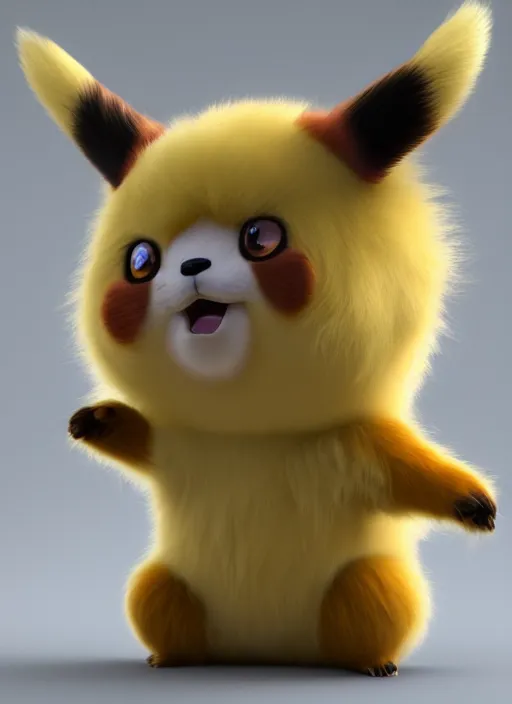 Image similar to high quality 3 d render hyperrealist very cute muted color fluffy! pikachu red panda hybrid highly detailed, vray smooth, in the style of detective pikachu, hannah yata charlie immer, soft indoor light, low angle, uhd 8 k, sharp focus