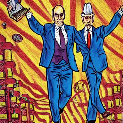 Image similar to The Artwork of R. Crumb and his Cheap Suit Saul-Goodman-Better-Call-Saul, pencil and colored marker artwork, trailer-trash lifestyle