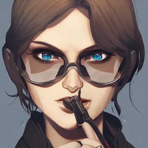 Image similar to infernal sniper, androgynous, beautiful, detailed symmetrical close up portrait, intricate complexity, in the style of artgerm and ilya kuvshinov, cel shaded