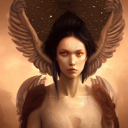 Image similar to A beautiful digital painting of Seraphim, have many eyes, the moon behind her, intricate, cinematic lighting, highly detailed, digital painting, Artstation, concept art, smooth, sharp focus, illustration, art by Tom Bagshaw, Artgerm and Greg Rutkowski