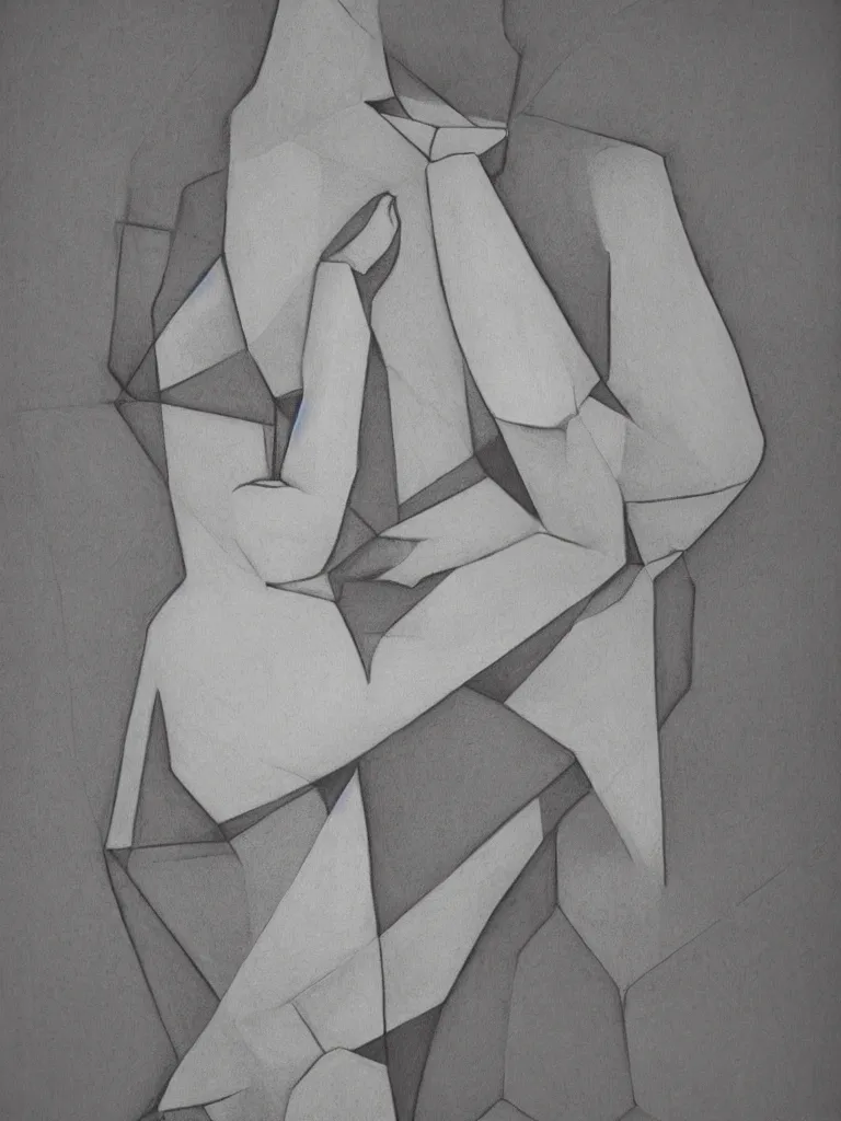 Image similar to geometric shape blocking of woman figure, detailed, charcoal on paper, high contrast