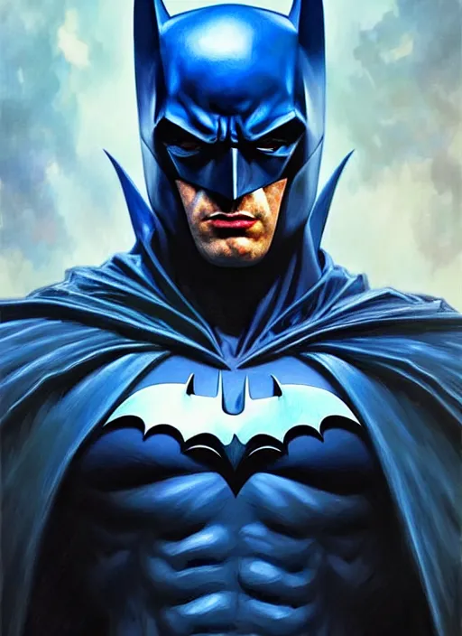 Image similar to portrait of aggressive hellish hazard batman, d & d, muscular! deep blue, magical, fantasy, intricate, elegant, highly detailed, digital painting, artstation, concept art, smooth, sharp focus, illustration, art by artgerm and greg rutkowski and alphonse mucha