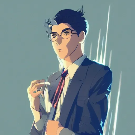 Image similar to wall street trader wearing intricate vintage suit and clothes fashion by ilya kuvshinov and annav dittmann and studio ghibli and wlop and rossdraws, digital art, blue lighting, trending on artstation, marvel arts, featured on pixiv, blue lighting, hd, 8 k, highly detailed, good lighting, beautiful, epic, masterpiece