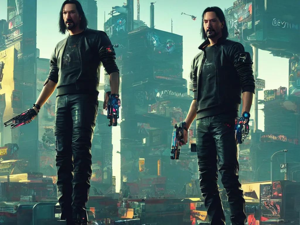 Prompt: a portrait of keanu reves play role again in cyberpunk 2 0 7 7 2, unreal engine art, digital art, game art, detail art, photorealistic