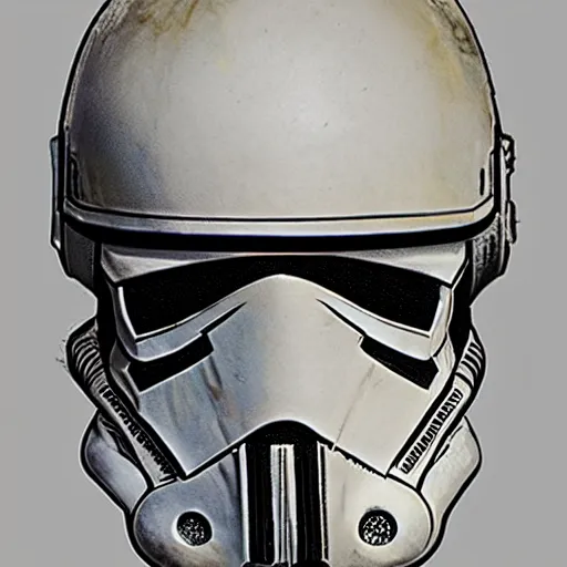 Prompt: ryan church concept art sketch star wars zombie storm trooper character reference sheet cracked helmet damaged armor exposed mouth