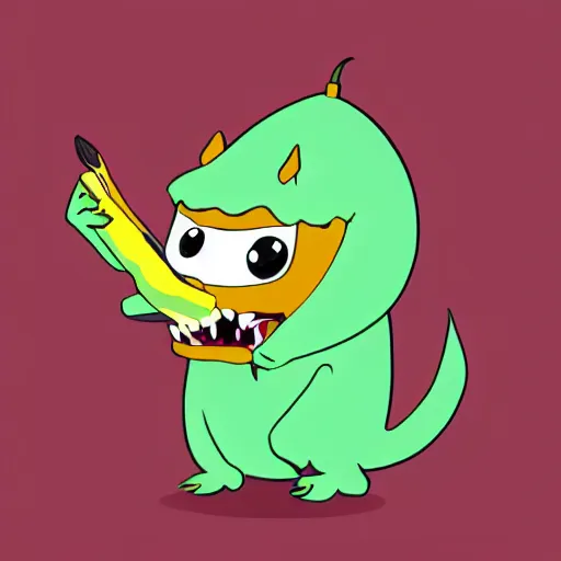 Image similar to a cute monster eating a banana