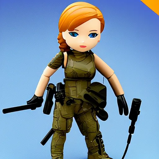 Image similar to jennifer lawrence, camp, ak 4 7, nendroid, stephen bliss style