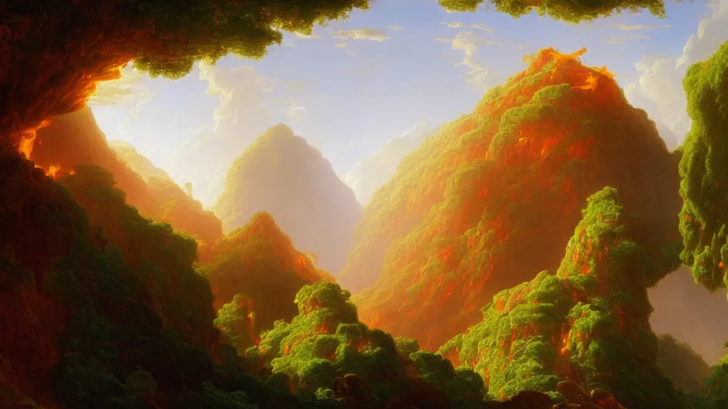 Prompt: very detailed and perfectly readable fine and soft relevant out of lines soft edges painting by beautiful walt disney animation films of the late 1 9 9 0 s and thomas cole in hd, we see a lava world, nice lighting, perfect readability