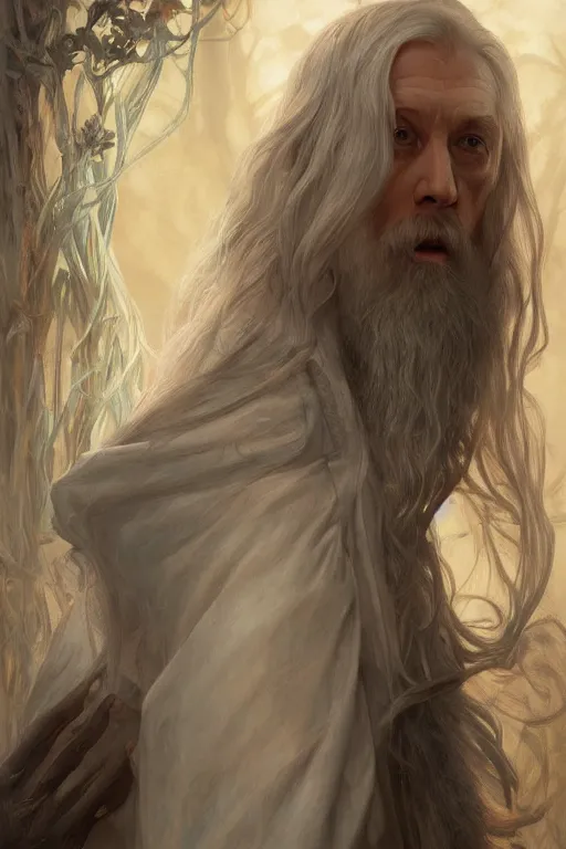 Prompt: Albus Dumbledore, diffuse lighting, fantasy, intricate, elegant, highly detailed, lifelike, photorealistic, digital painting, artstation, illustration, concept art, smooth, sharp focus, art by John Collier and Albert Aublet and Krenz Cushart and Artem Demura and Alphonse Mucha