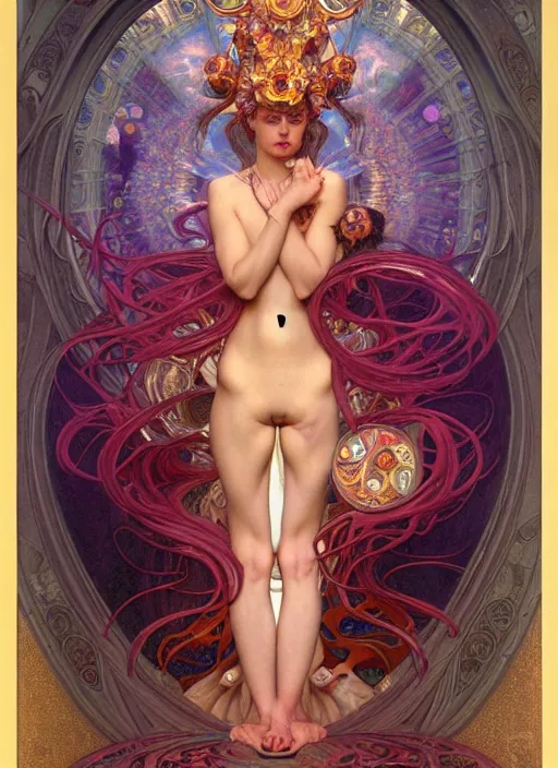 Prompt: hyper detailed masterpiece succubus girl enchantress by donato giancola and tom bagshaw, face by artgerm and edmund leighton, and alphonse mucha, trending on artstation, colorful, psychedelic aesthetic, ornate, background by gustav klimt, 8 k, biomechanical, majestic, volumetric lighting, porcelain skin, concept art, sharp focus