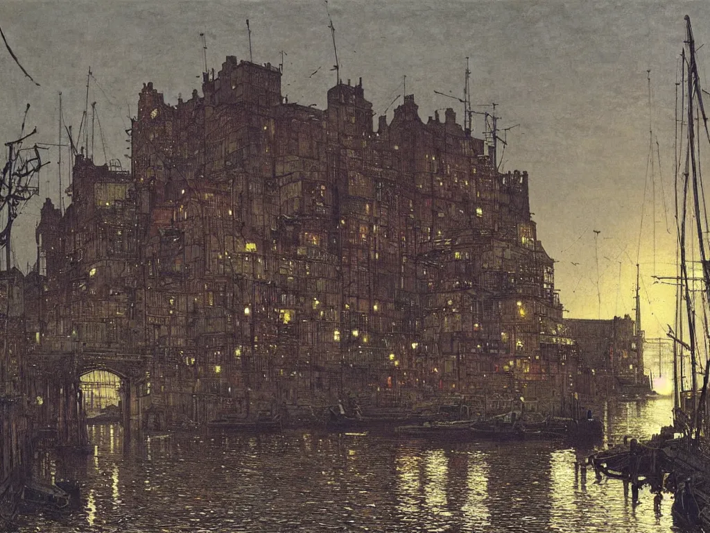 Image similar to docks in an old town by john atkinson grimshaw