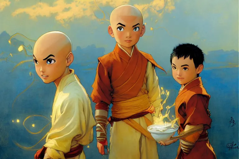 Prompt: atla, aang, sunny, painting by gaston bussiere, craig mullins, j. c. leyendecker