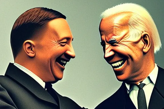 Image similar to “ very very intricate photorealistic photo of hitler and joe biden laughing together, detailed natural lighting, award - winning crisp details ”