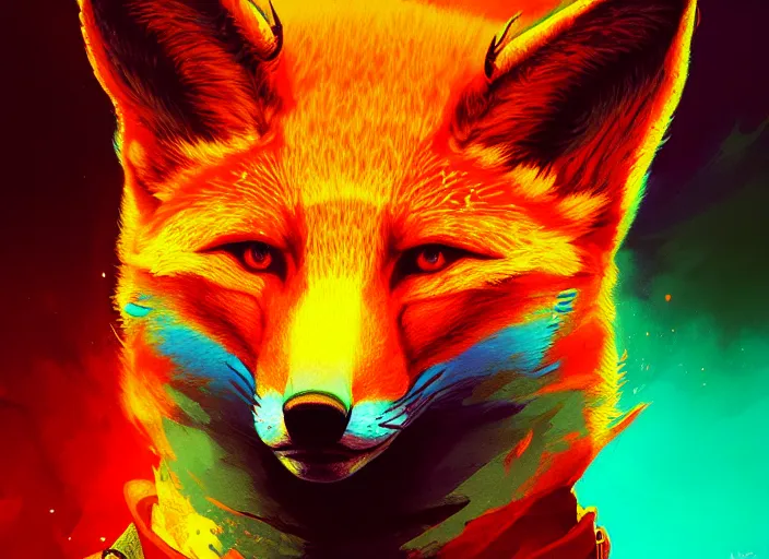 Prompt: A psychedelic portrait of firefist fox , vibrant color scheme, highly detailed, in the style of romanticism, cinematic, artstation, Moebius, Greg rutkowski