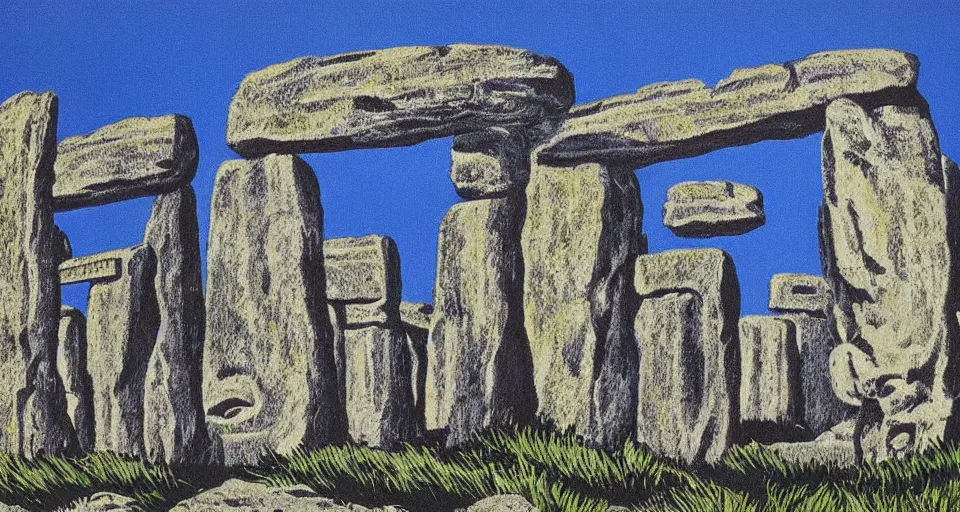 Prompt: stonehenge, highly detailed, dramatic lighting, intense shadows, rich deep colours, by roy lichtenstein