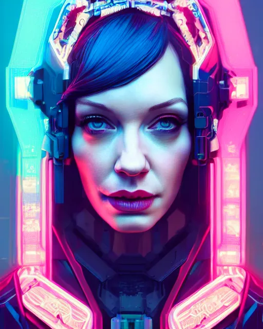 Prompt: portrait of christina hendricks as a cyberpunk cyborg. roses, sci - fi, intricate abstract upper body intricate artwork, by tooth wu, wlop, beeple, dan mumford. concept art, octane render, deviantart, greg rutkowski, cinematic arthouse, key art, hyper realism, iridescent accents