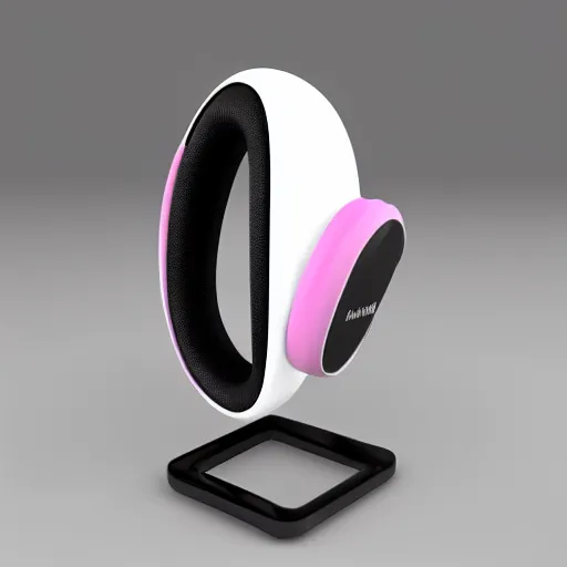 Image similar to wireless headphone stand, futuristic, techno, cyberpunk, product design, render, concept, fun, pastel