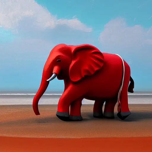 Image similar to red elephant with wheels driving on the Pacific ocean, highly detailed, 8k, bordering on artstation,